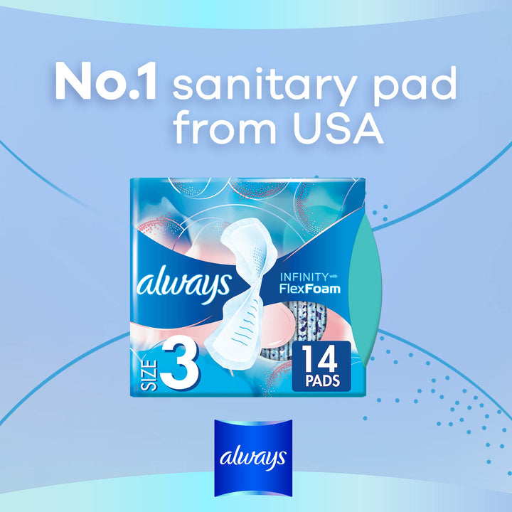 Always Zero Feel Day Sanitary Pads With Wings, Size 3, 14 Count