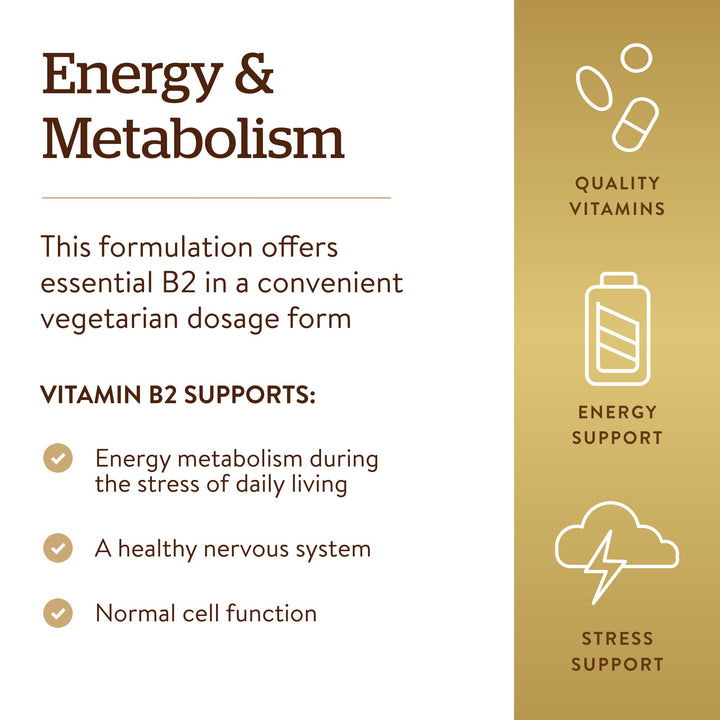 Solgar Vitamin B2 Riboflavin, 100 mg, 100 Count