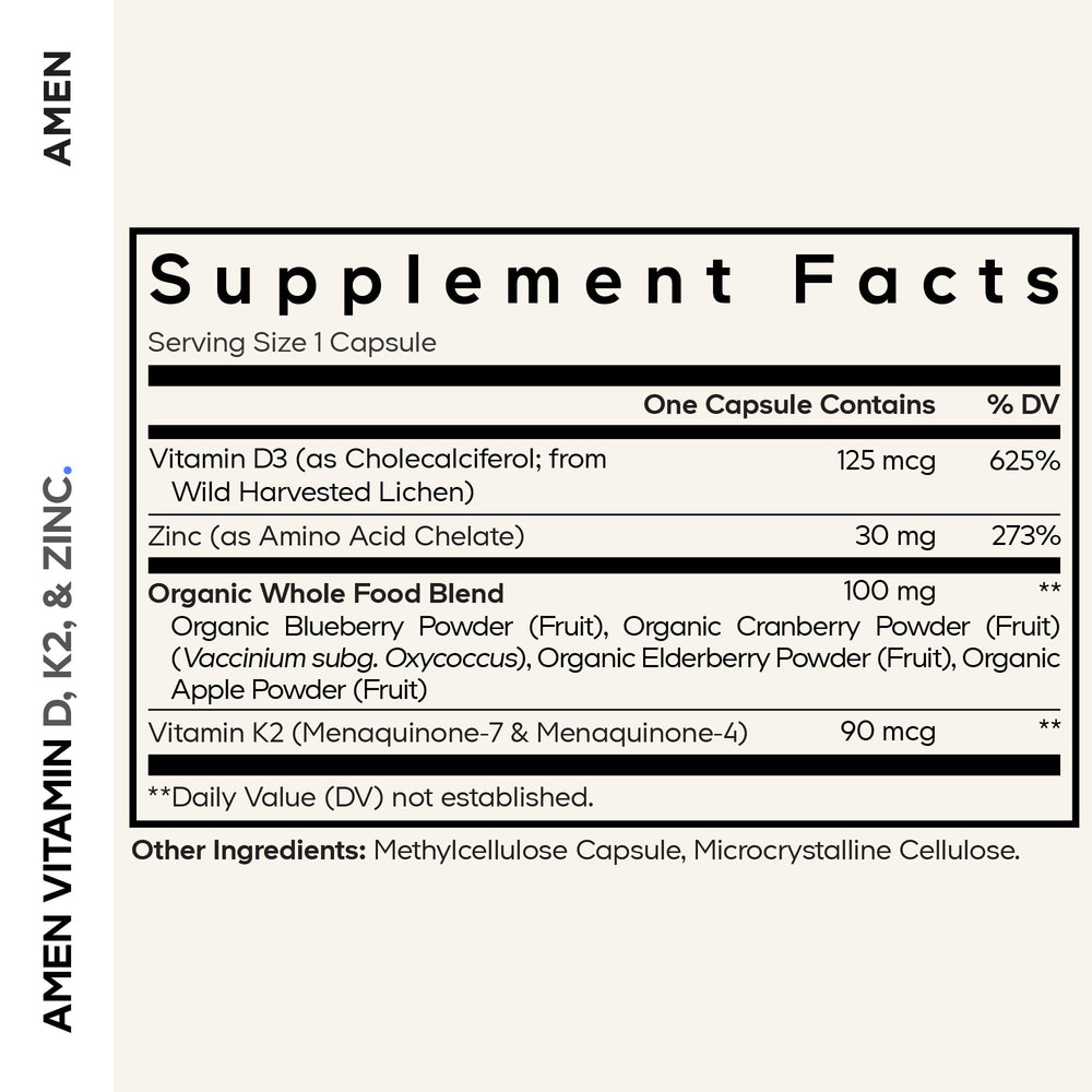 Amen Vitamin D K2 and Zinc Supplement, 5000 IU, 60 Count