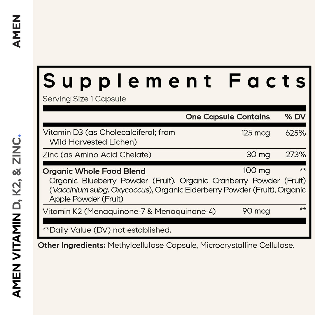 Amen Vitamin D K2 and Zinc Supplement, 5000 IU, 60 Count