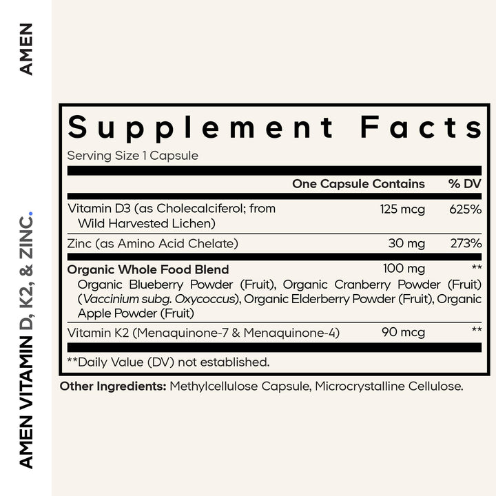 Amen Vitamin D K2 and Zinc Supplement, 5000 IU, 60 Count