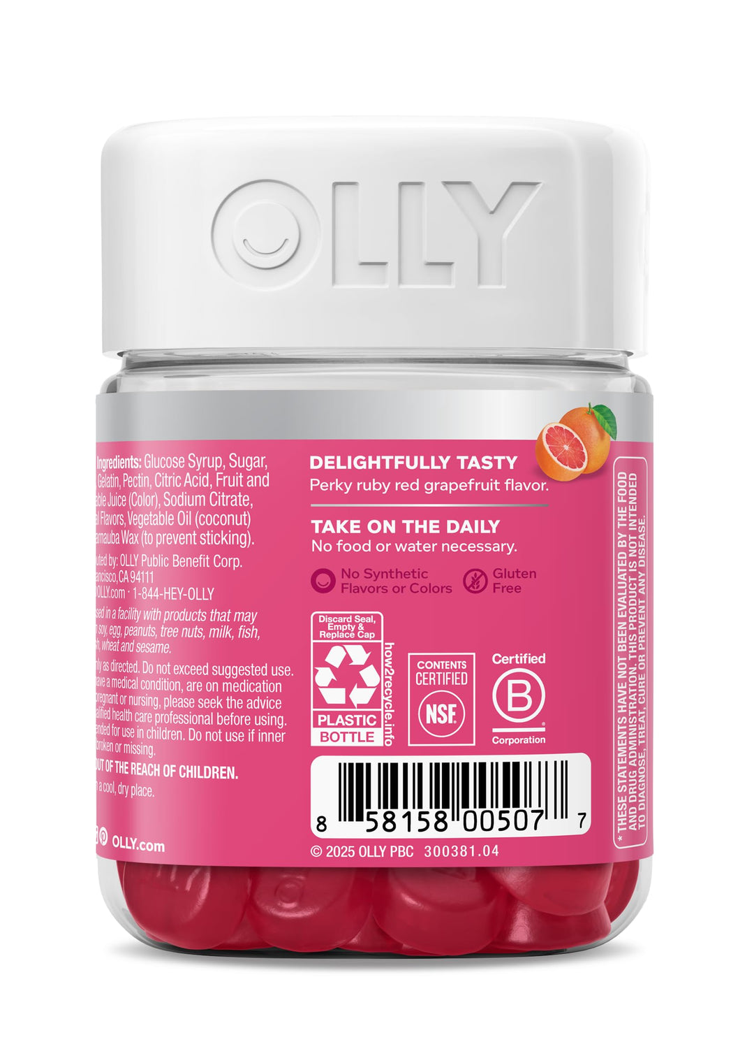 OLLY Undeniable Beauty Gummy, Grapefruit, 60 Count
