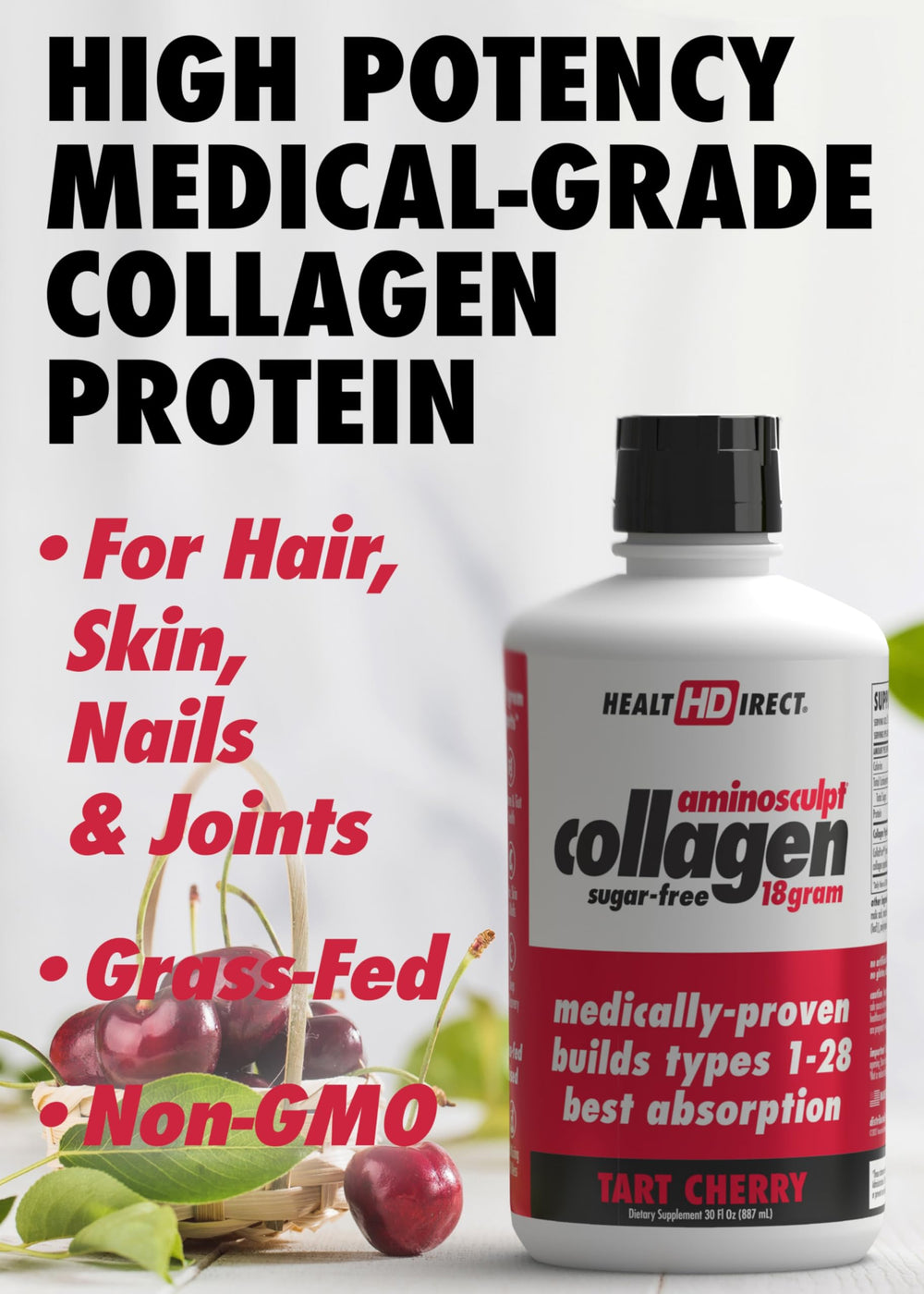 Health Direct Liquid Collagen Supplement, Tart Cherry, 30 fl oz