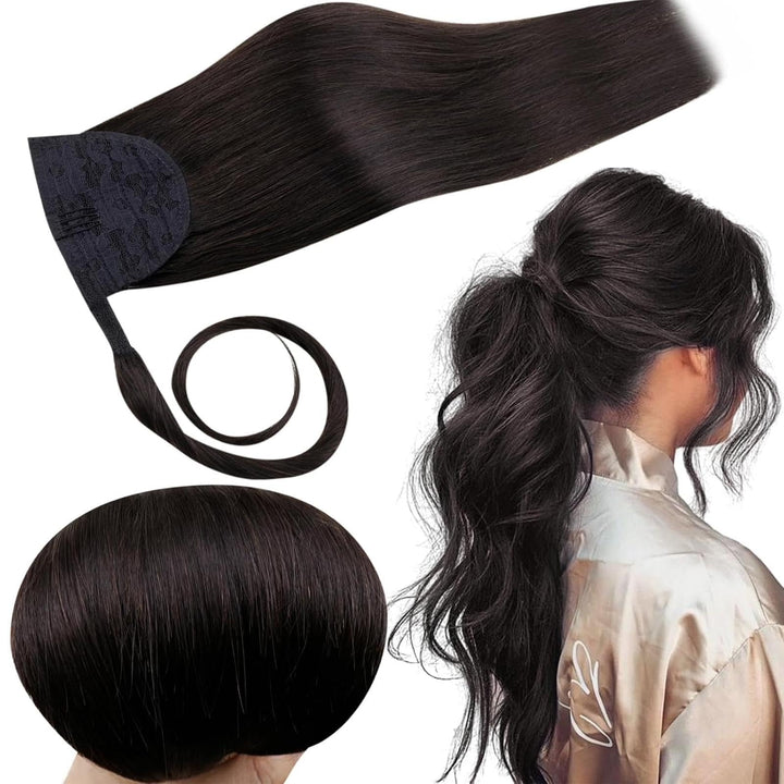 RUNATURE Human Hair Ponytail Extension, #1B Off Black, 12 Inch 70 g