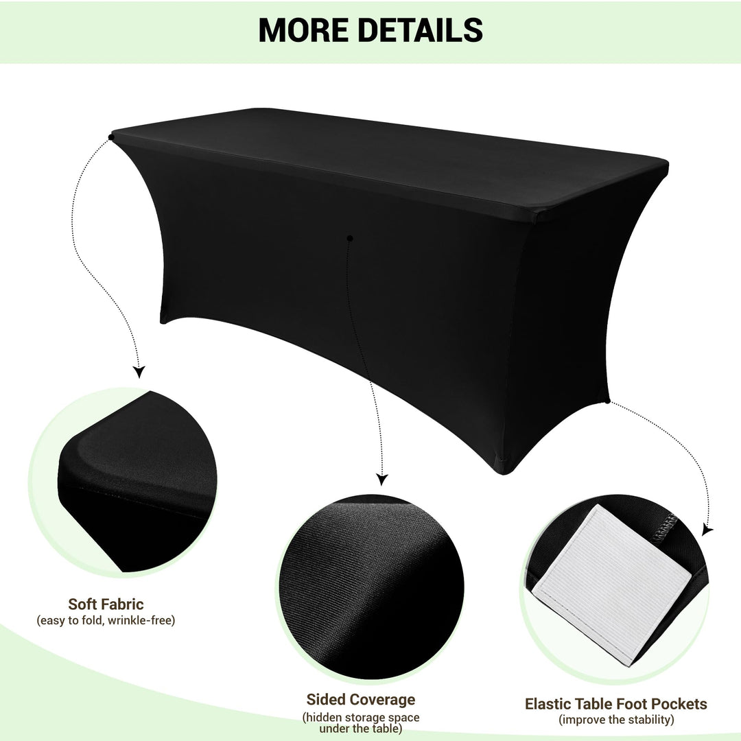 Obstal Stretch Spandex Table Cover, Black, 72 x 30 x 30 Inches