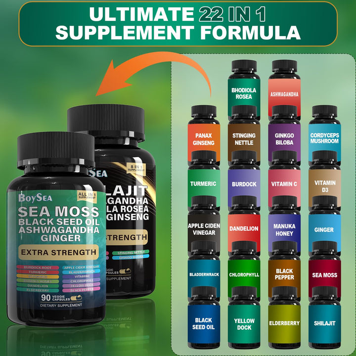 Boysea Shilajit And Sea Moss Bundle, 180 Count