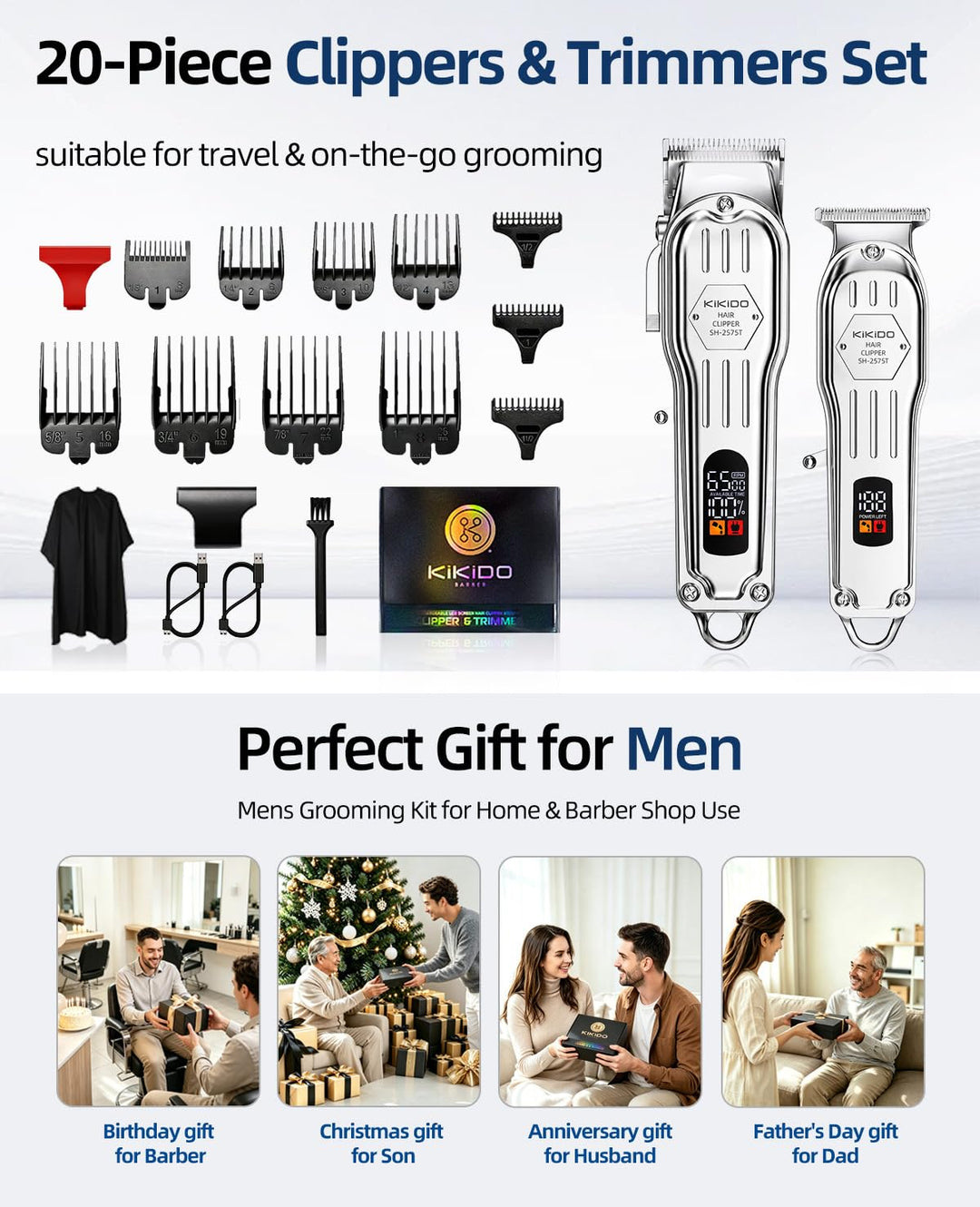 Kikido Hair Clippers, Cordless, Silver