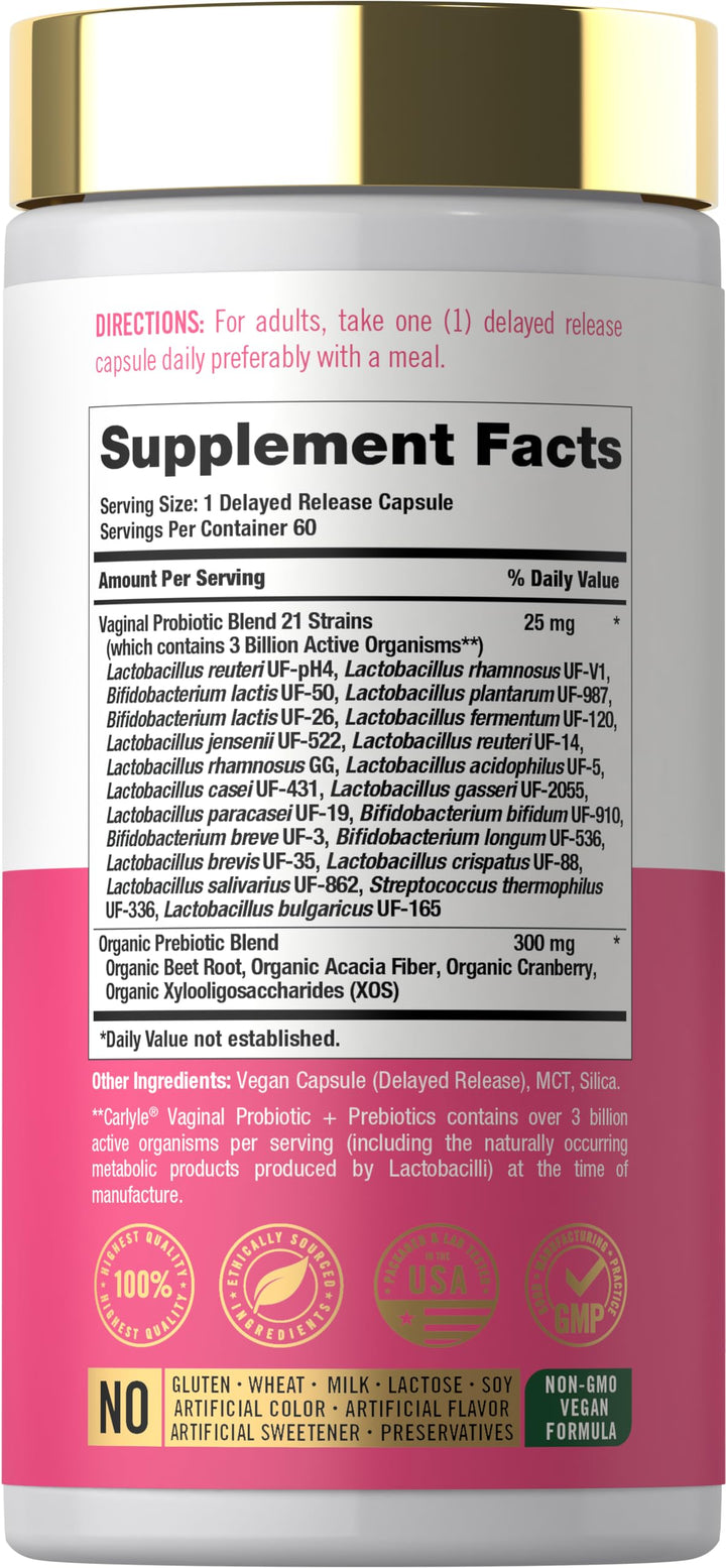 Carlyle Vaginal Probiotics with Prebiotics, 60 Count