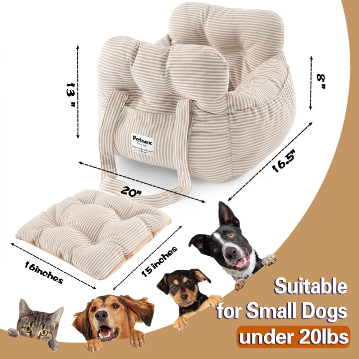 Petnex Dog Car Seat, Striped Khaki