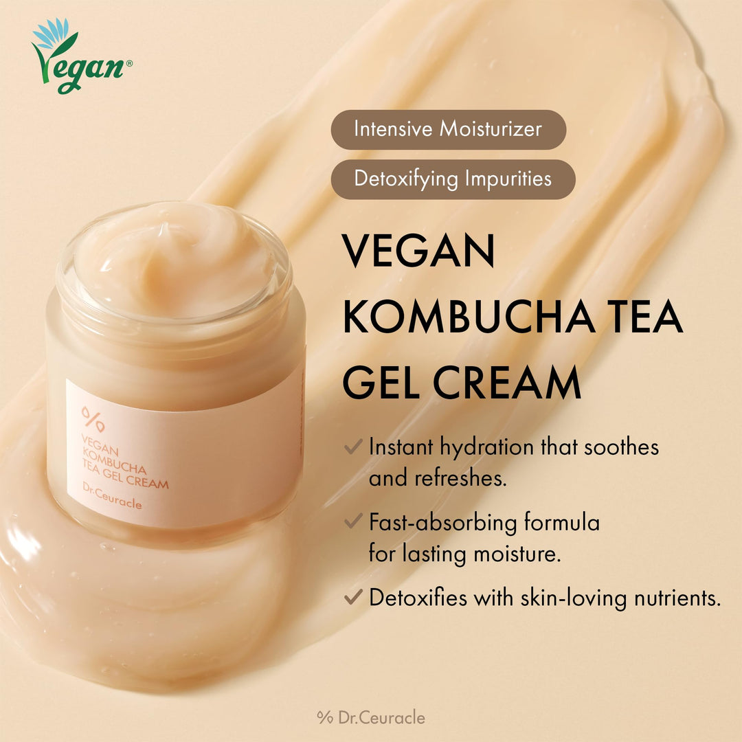 Dr. Ceuracle Vegan Kombucha Tea Gel Cream, Beige, 75 g