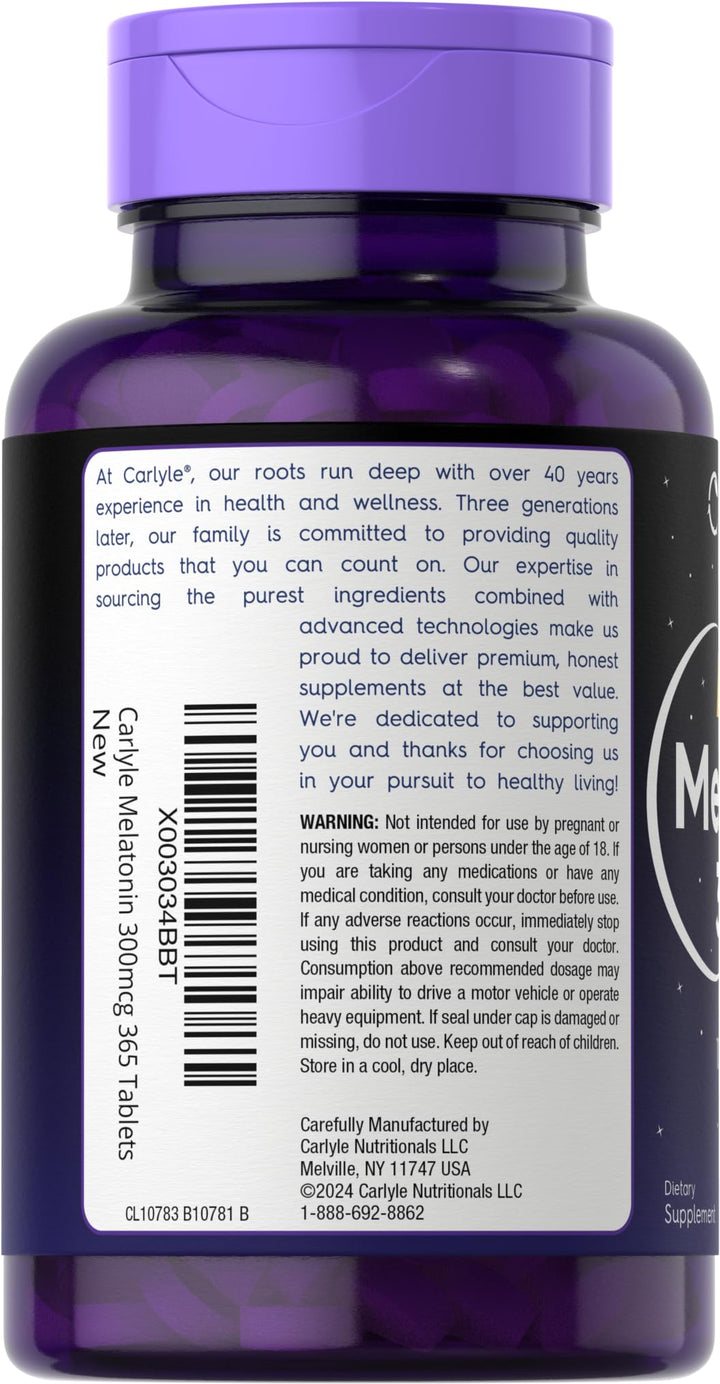 Carlyle Melatonin 300 mcg, Vegetarian, 365 Tablets