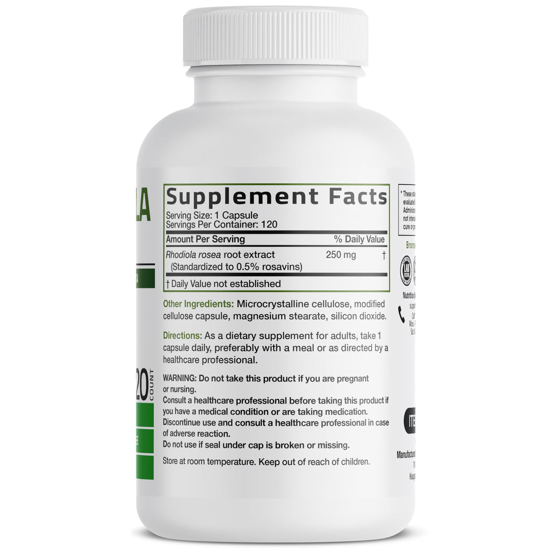 Bronson Rhodiola Rosea Capsules, 120 Count