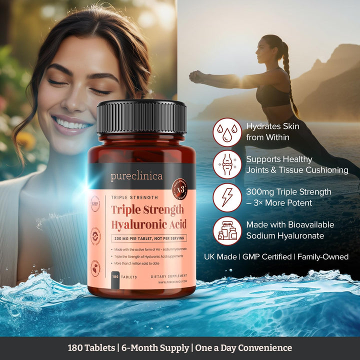 Pureclinica Hyaluronic Acid Tablets, 300 mg, 180 Count
