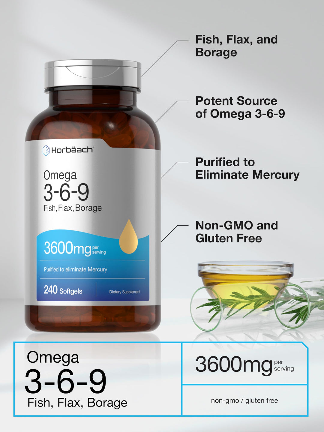 Horbäach Triple Omega 3-6-9 Softgels, 240 Count