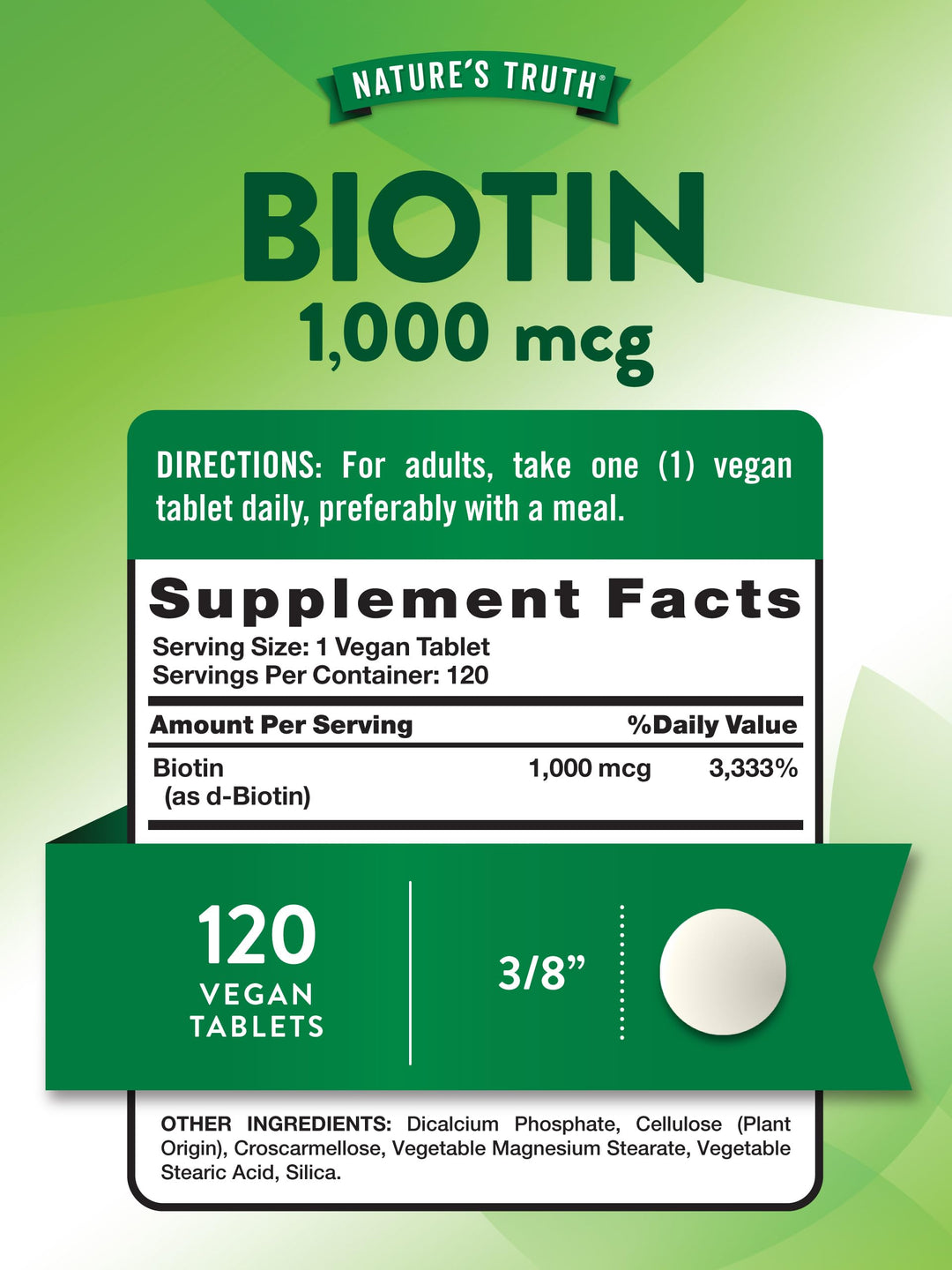 Nature's Truth Biotin 1,000 mcg Tablets, 120 Count