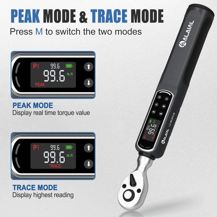 ALAIAL Digital Torque Wrench, 3/8 Drive, 1.5-99.6 ft lb