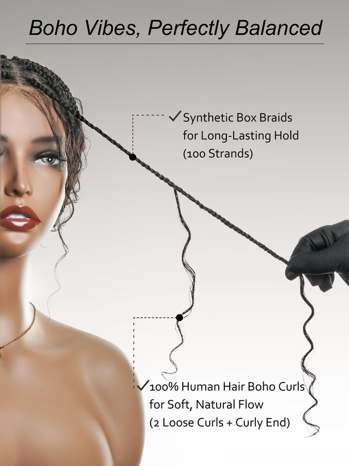 JALIZA Boho Curls Box Braided Wig, Black 1B, 24 Inch