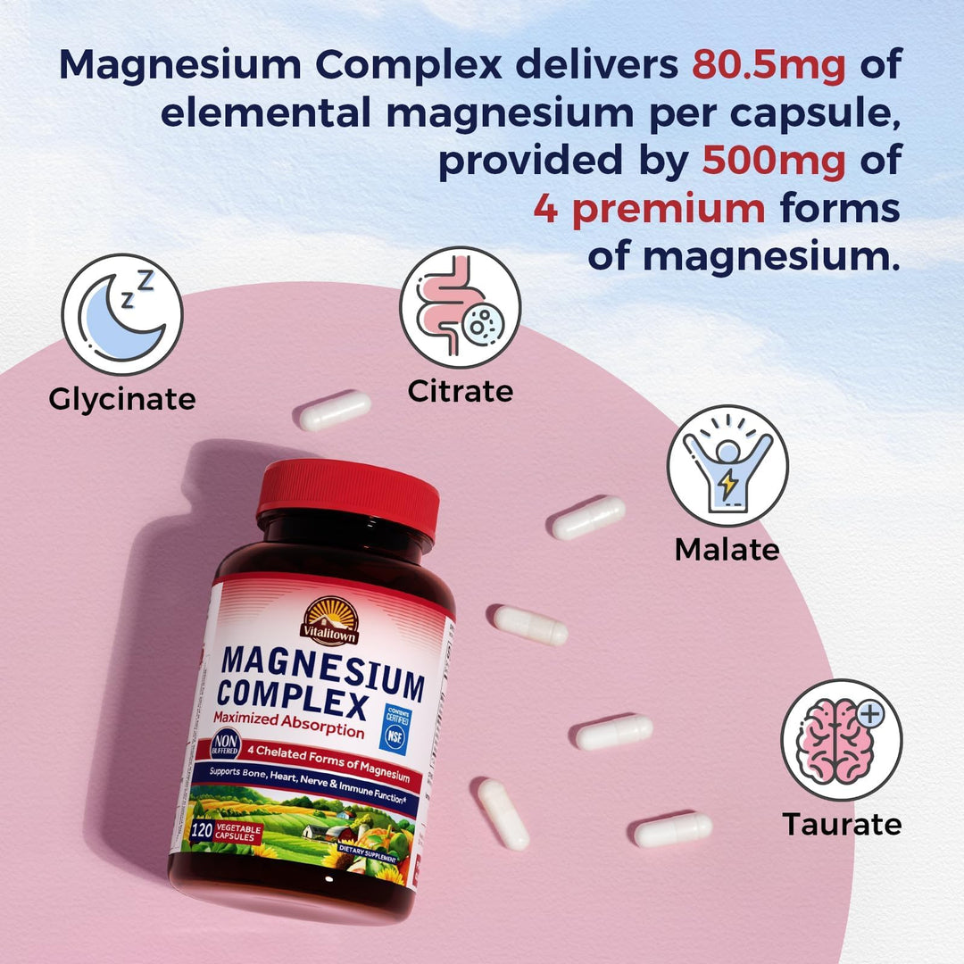 VITALITOWN Magnesium Complex Supplement, 500 mg, 120 Count