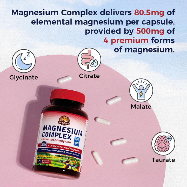 VITALITOWN Magnesium Complex Supplement, 500 mg, 120 Count