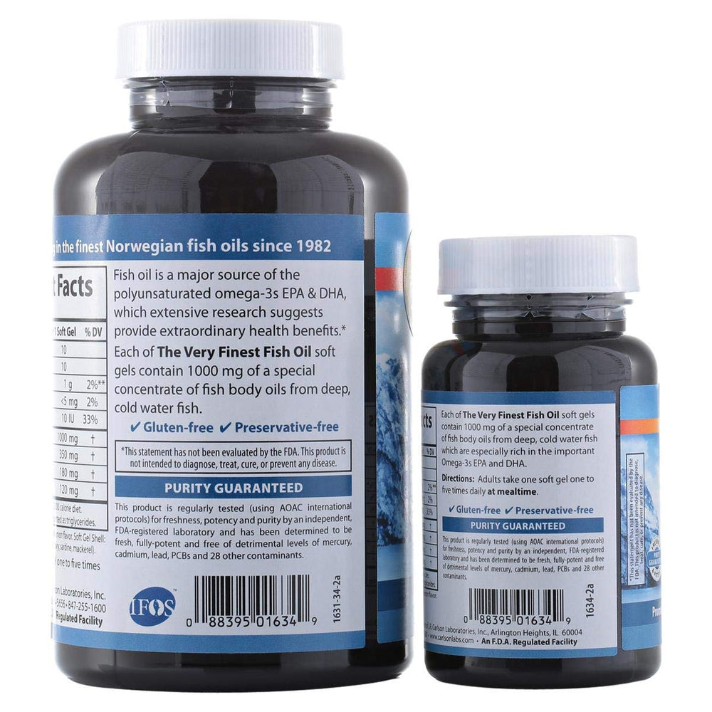 Carlson Fish Oil Softgels, Lemon, 1000 mg