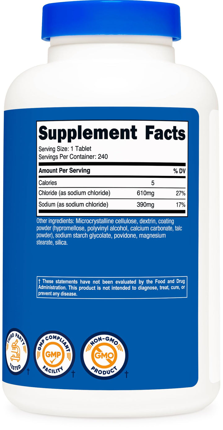 Nutricost Sodium Chloride Tablets, 1000 mg, 240 Count