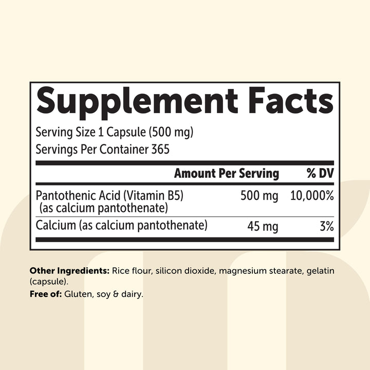 Micro Ingredients Pantothenic Acid Vitamin B5, 500 mg, 365 Count