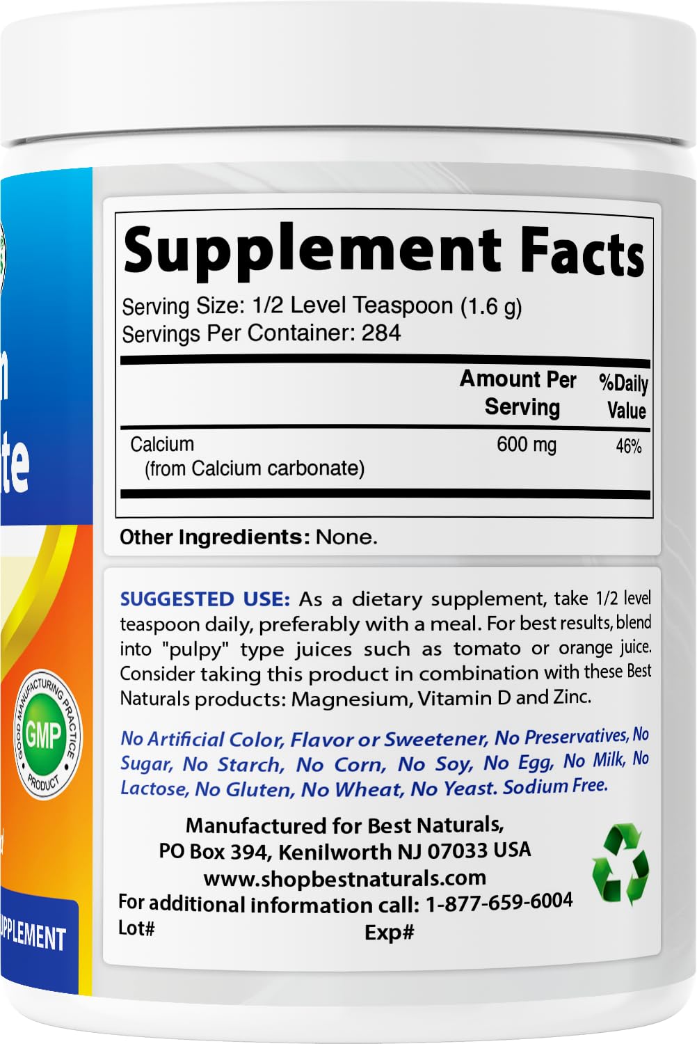 Best Naturals Calcium Carbonate Powder, Food Grade, 1 lb, Pack of 2