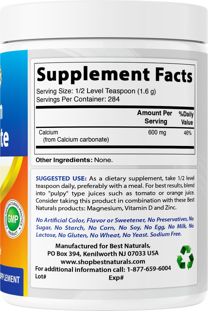 Best Naturals Calcium Carbonate Powder, Food Grade, 1 lb, Pack of 2
