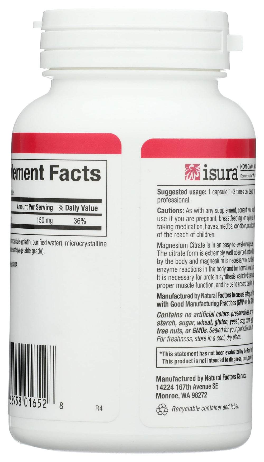 Natural Factors Magnesium Citrate 150 mg, 90 Count