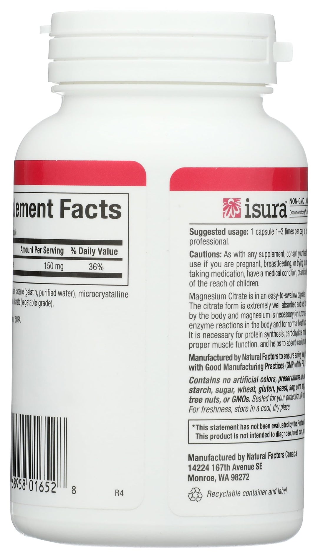 Natural Factors Magnesium Citrate 150 mg, 90 Count