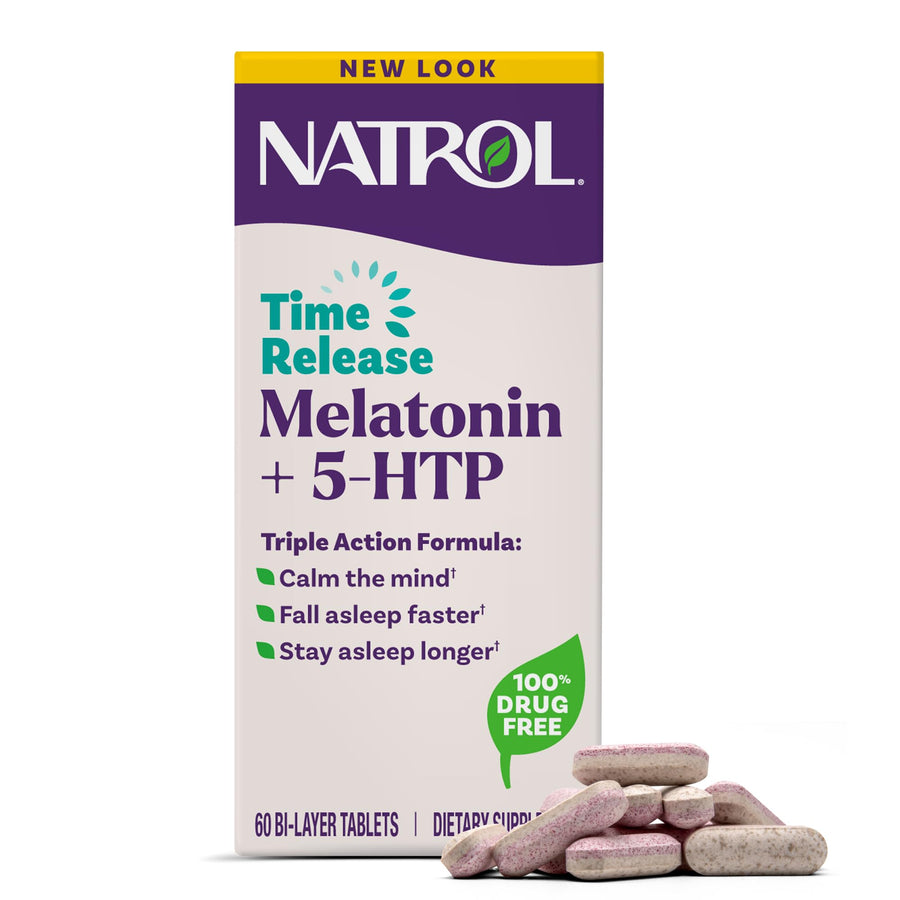 Natrol Melatonin + 5 HTP Advanced Sleep Time Release Bi-Layer Tablets, 6 mg, 60 Count