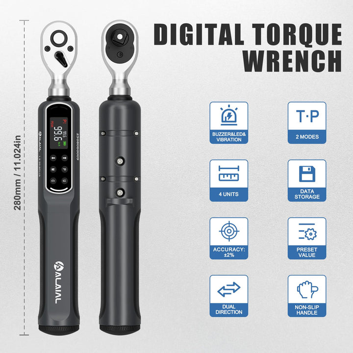 ALAIAL Digital Torque Wrench, 3/8 Drive, 1.5-99.6 ft lb