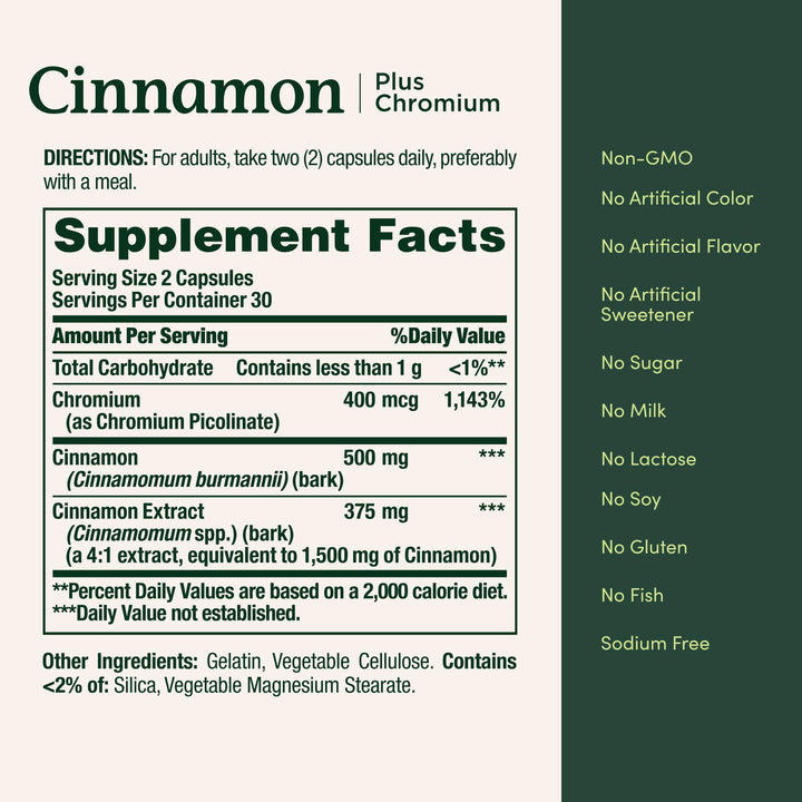 Nature's Bounty Cinnamon Plus Chromium, 60 Count