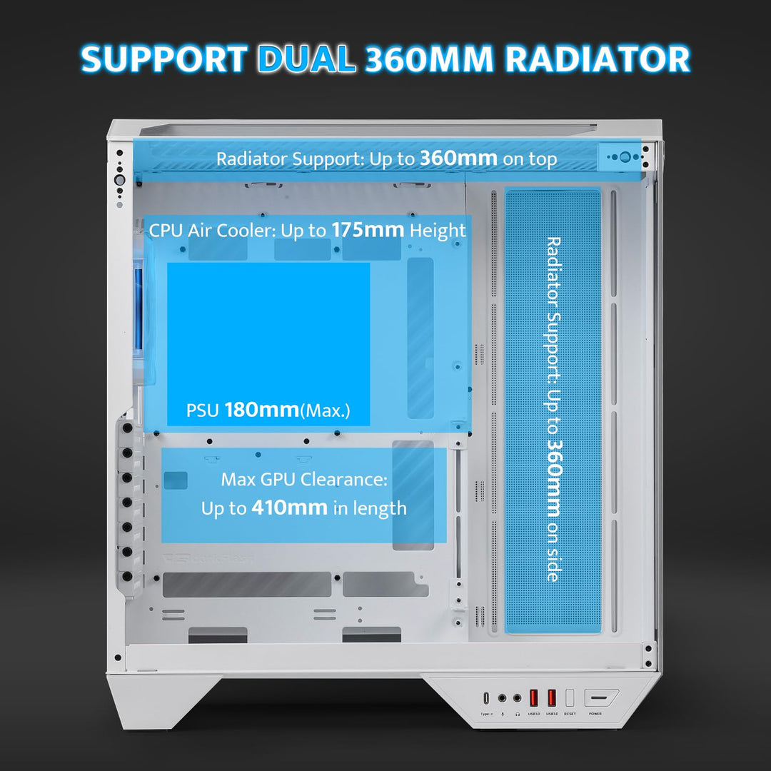 darkFlash Full-Tower ATX Gaming PC Case, White