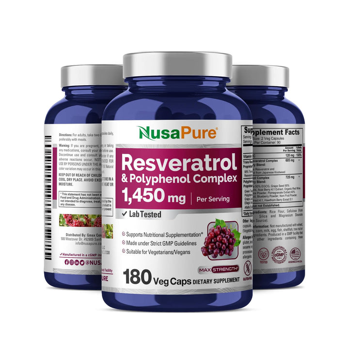 NusaPure Resveratrol & Polyphenol Complex, 1450 mg, 180 Count