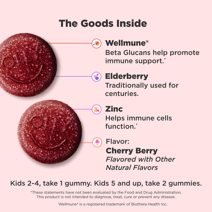 OLLY Kids Immunity Gummy, Cherry, 50 Count