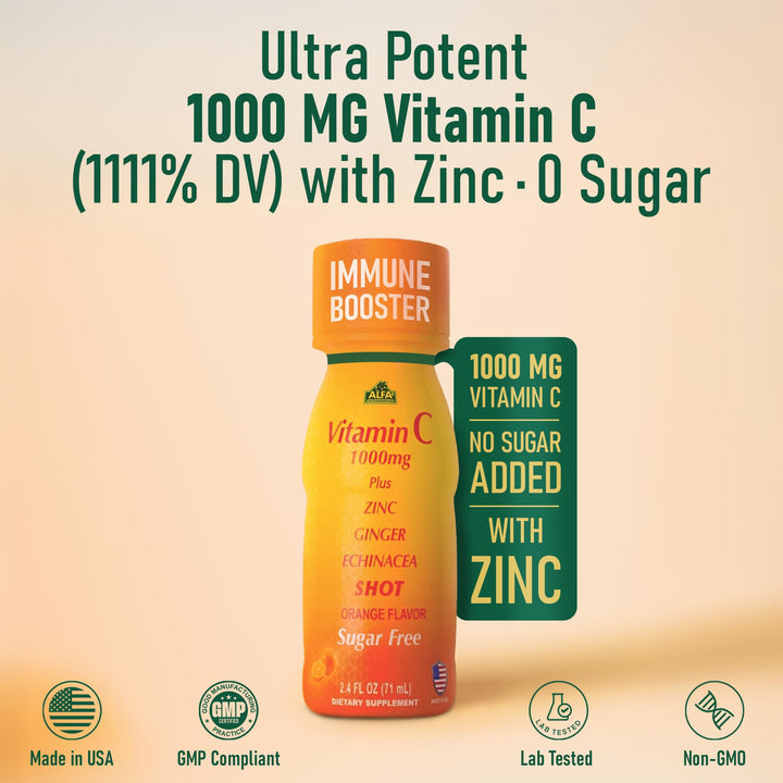 ALFA VITAMINS Vitamin C Shot, Orange, 1000 mg, 20 Count