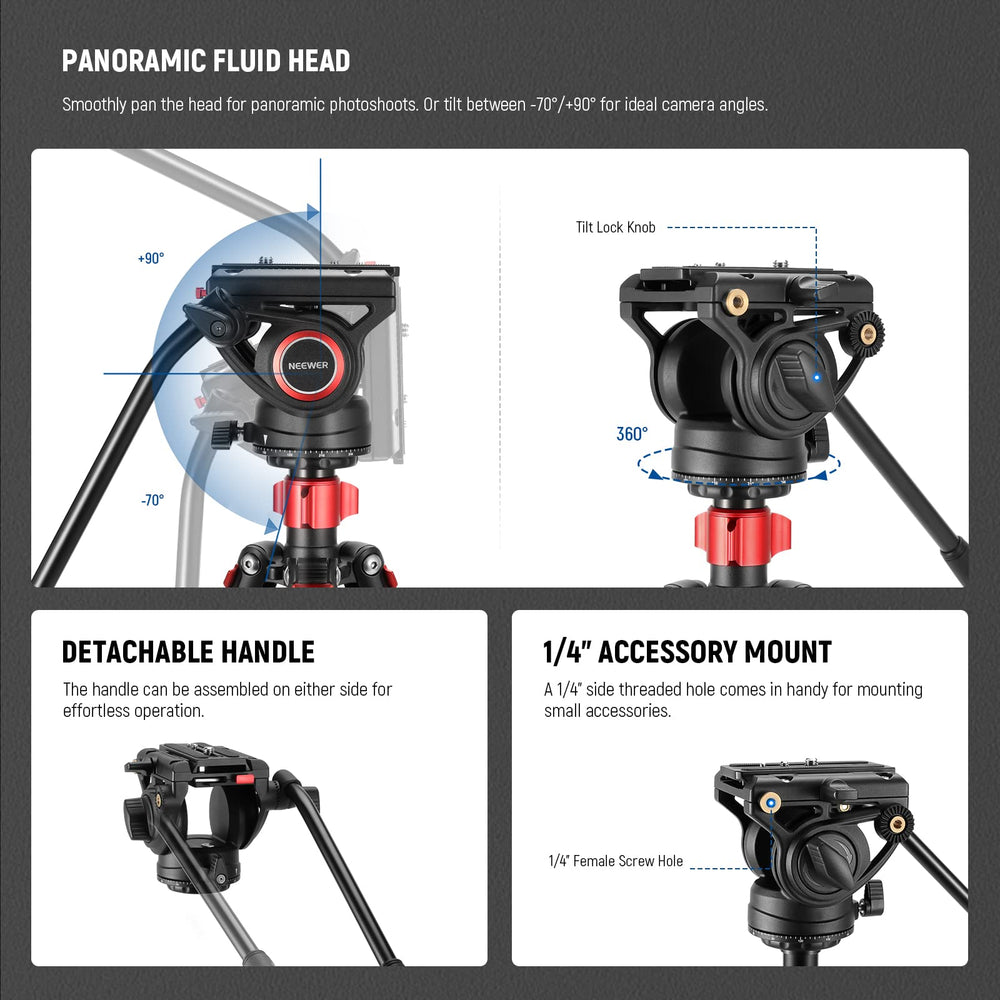 NEEWER TP72A Fluid Head Video Tripod Monopod, 72 in