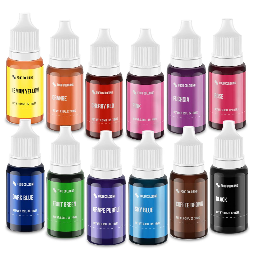 JIUPIN Food Coloring Set, 12 Colors, 10 ml