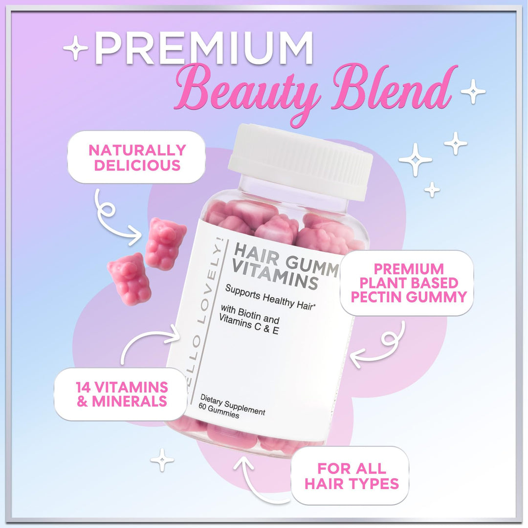 Hello Lovely! Hair Vitamin Gummy, Berry Flavor, 120 Count