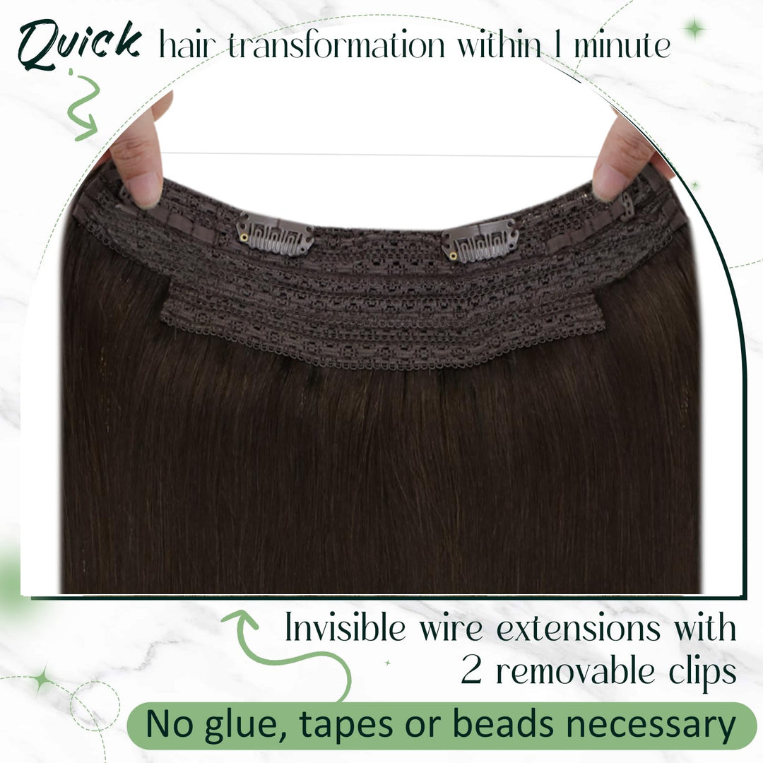 RUNATURE Wire Hair Extensions Straight, Dark Brown, 20 Inch 100g
