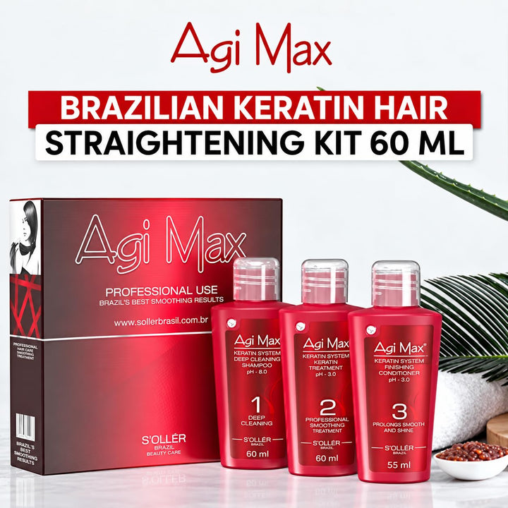 Agi Max Brazilian Keratin Hair Straightening Kit, Strong Formula, 60 ml