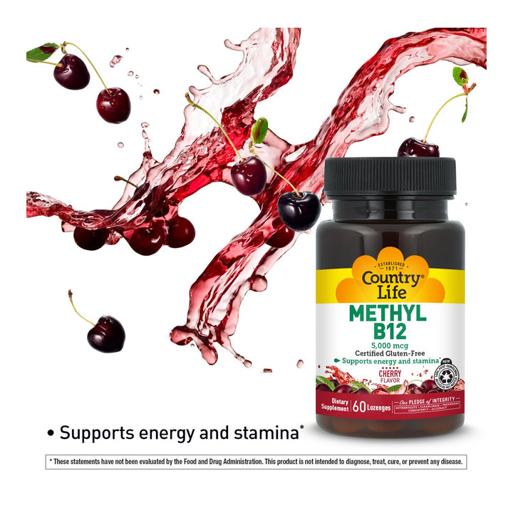 Country Life Methyl B12 5000 mcg Lozenges, Cherry, 60 Count