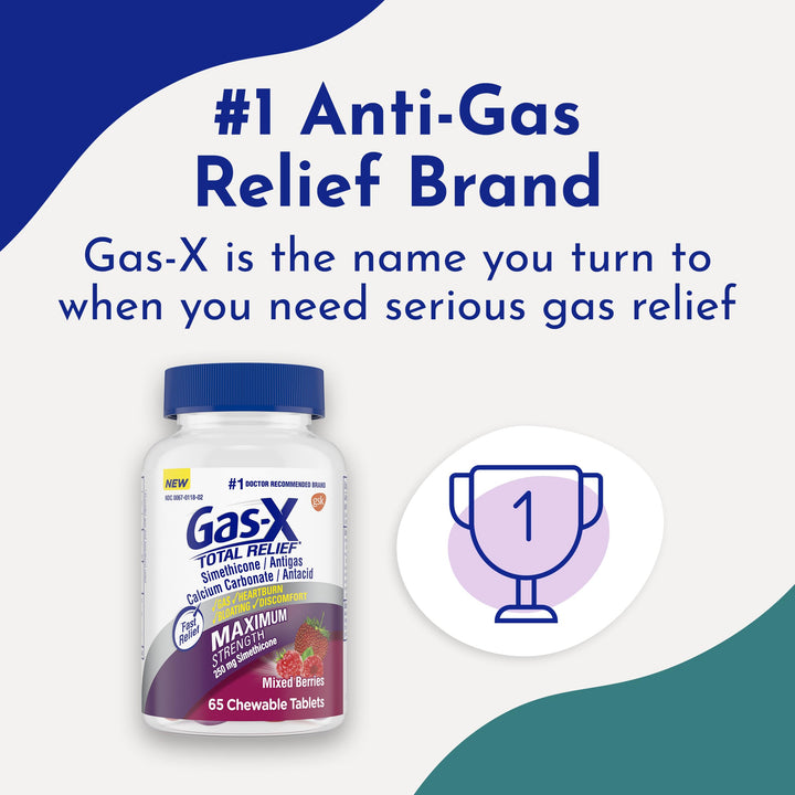 Gas-X Total Relief Chewable Tablets, Mixed Berries, 65 Count
