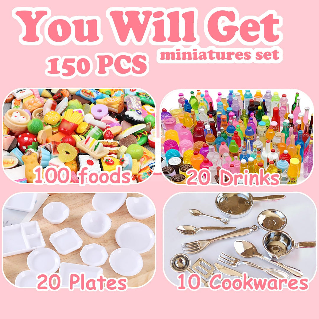 HOLABONITA Miniature Food and Drink Bottles, 150 Count