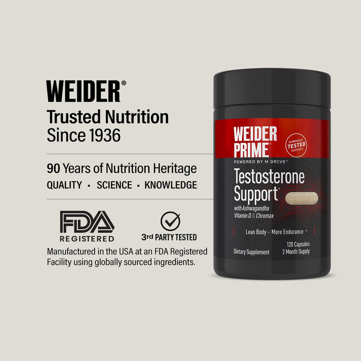 Weider Prime Testosterone Support, 120 Count