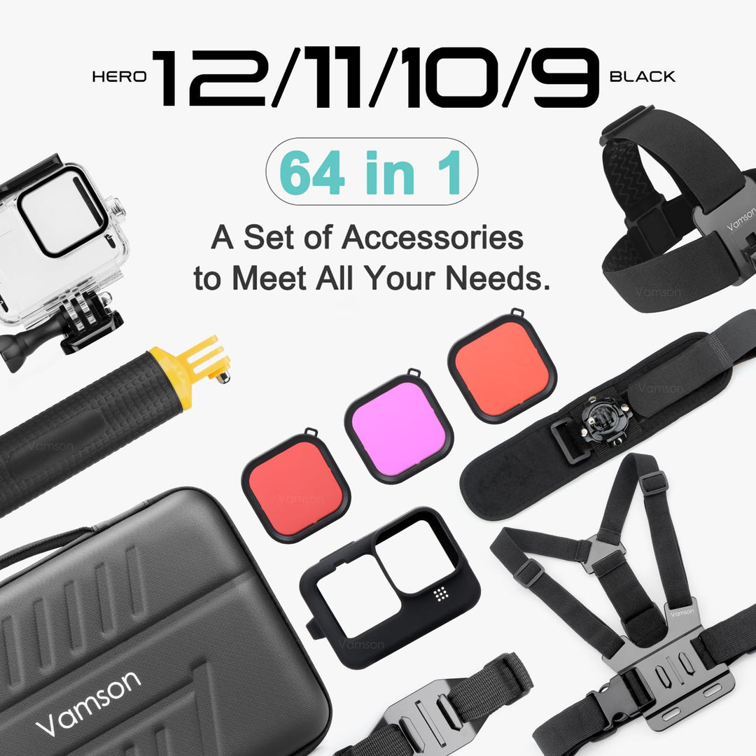 Vamson Accessories Kit for GoPro Hero 12 11 10 9, 64 Count