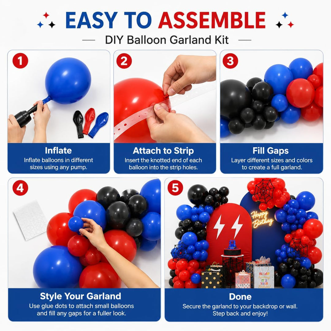 Togvu Balloon Arch Kit, Blue Black Red, 101 Count