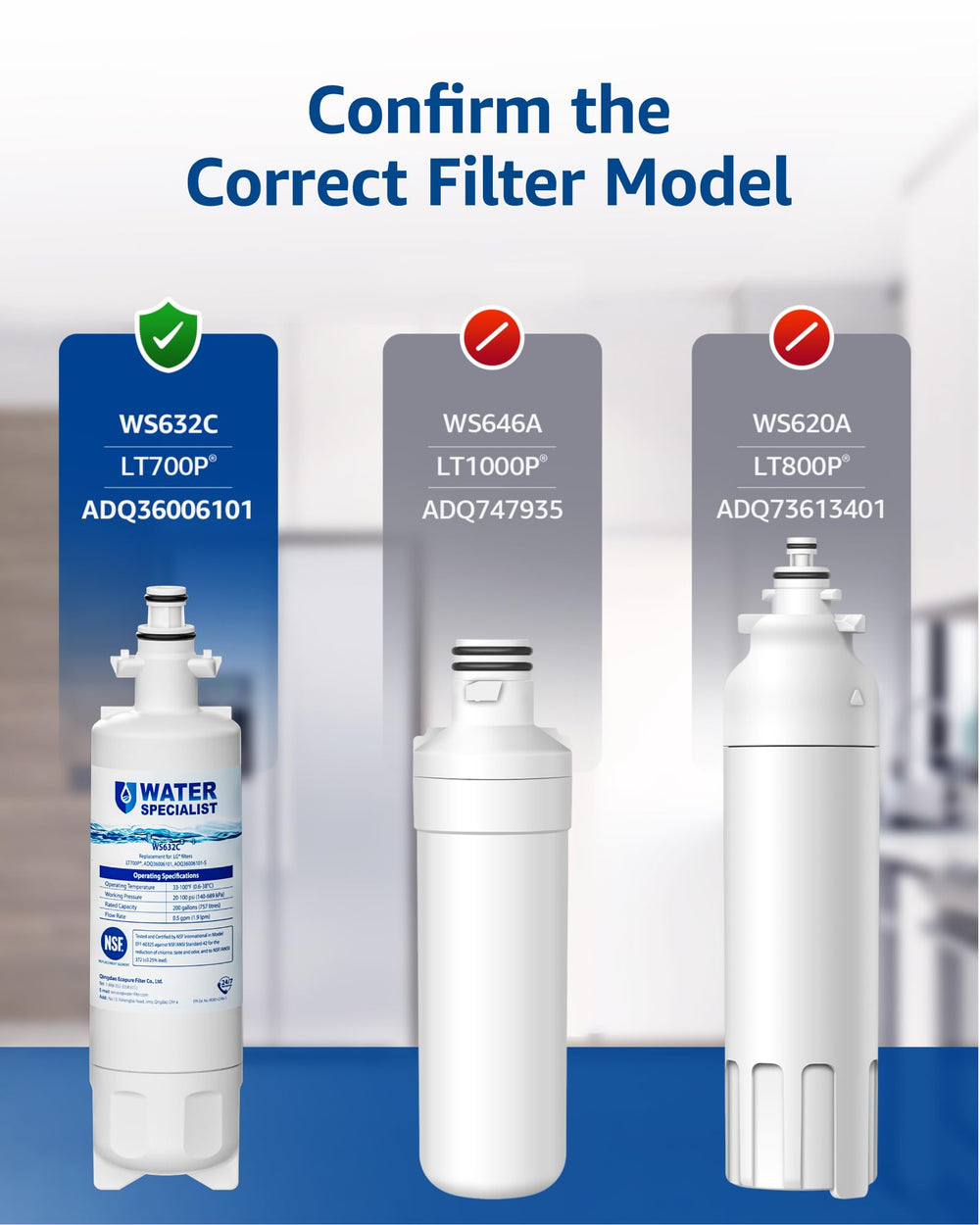 Waterspecialist Refrigerator Water Filter, Pack of 3