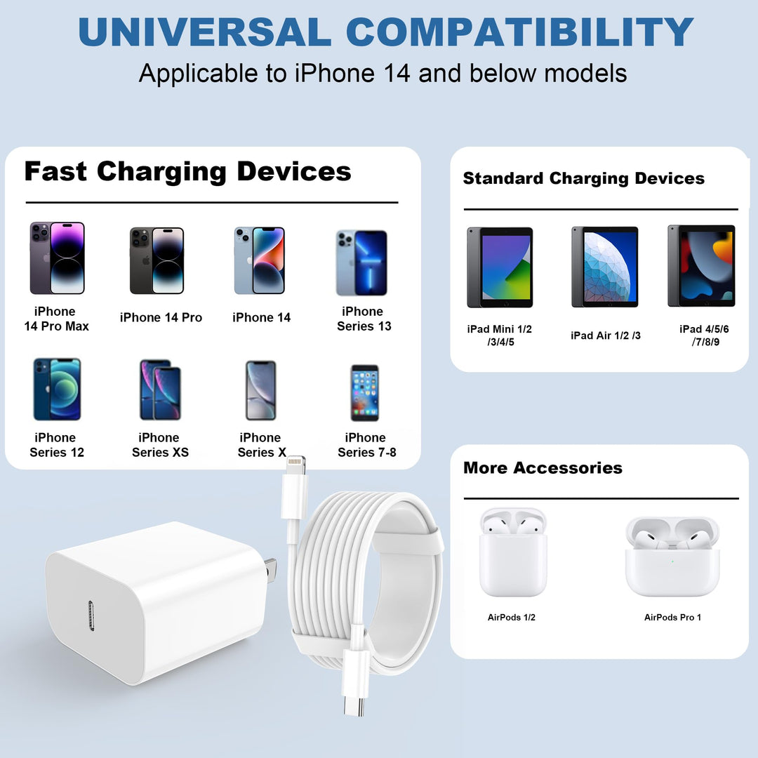 FEEL2NICE iPhone Charger, 2 Pack, 6 ft and 10 ft